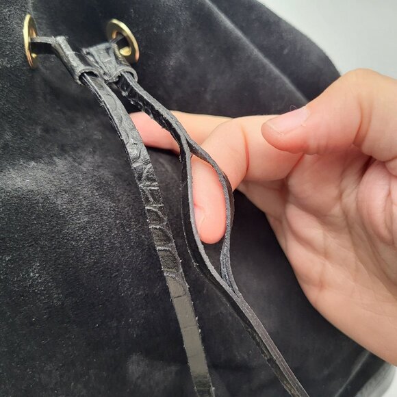 ISADORA Suede Leather Bucket Pouch Purse Shoulder Bag Black Drawstring Italy - Picture 7 of 14